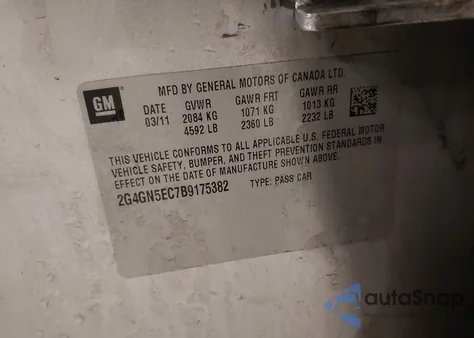 2011 Buick Regal Cxl Oshawa from USA, damaged, VIN 2G4GN5EC7B9175382